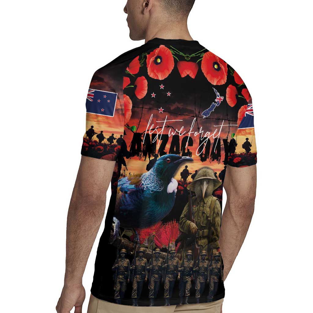 New Zealand ANZAC Day Rugby Jersey Tui Bird and Kiwi Bird Soldier - Forever in My Thoughts LT03 - Polynesian Pride