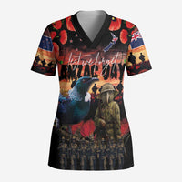 New Zealand ANZAC Day Scrub Top Tui Bird and Kiwi Bird Soldier - Forever in My Thoughts LT03 Adult Black - Polynesian Pride