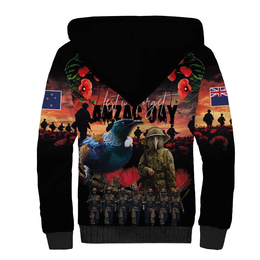 New Zealand ANZAC Day Sherpa Hoodie Tui Bird and Kiwi Bird Soldier - Forever in My Thoughts LT03 - Polynesian Pride