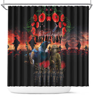 New Zealand ANZAC Day Shower Curtain Tui Bird and Kiwi Bird Soldier - Forever in My Thoughts LT03 Black - Polynesian Pride