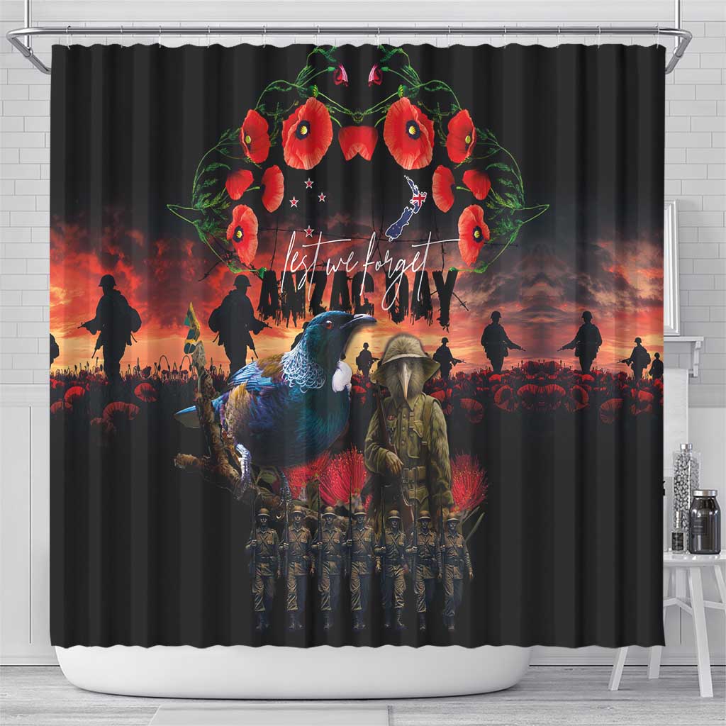 New Zealand ANZAC Day Shower Curtain Tui Bird and Kiwi Bird Soldier - Forever in My Thoughts LT03 - Polynesian Pride