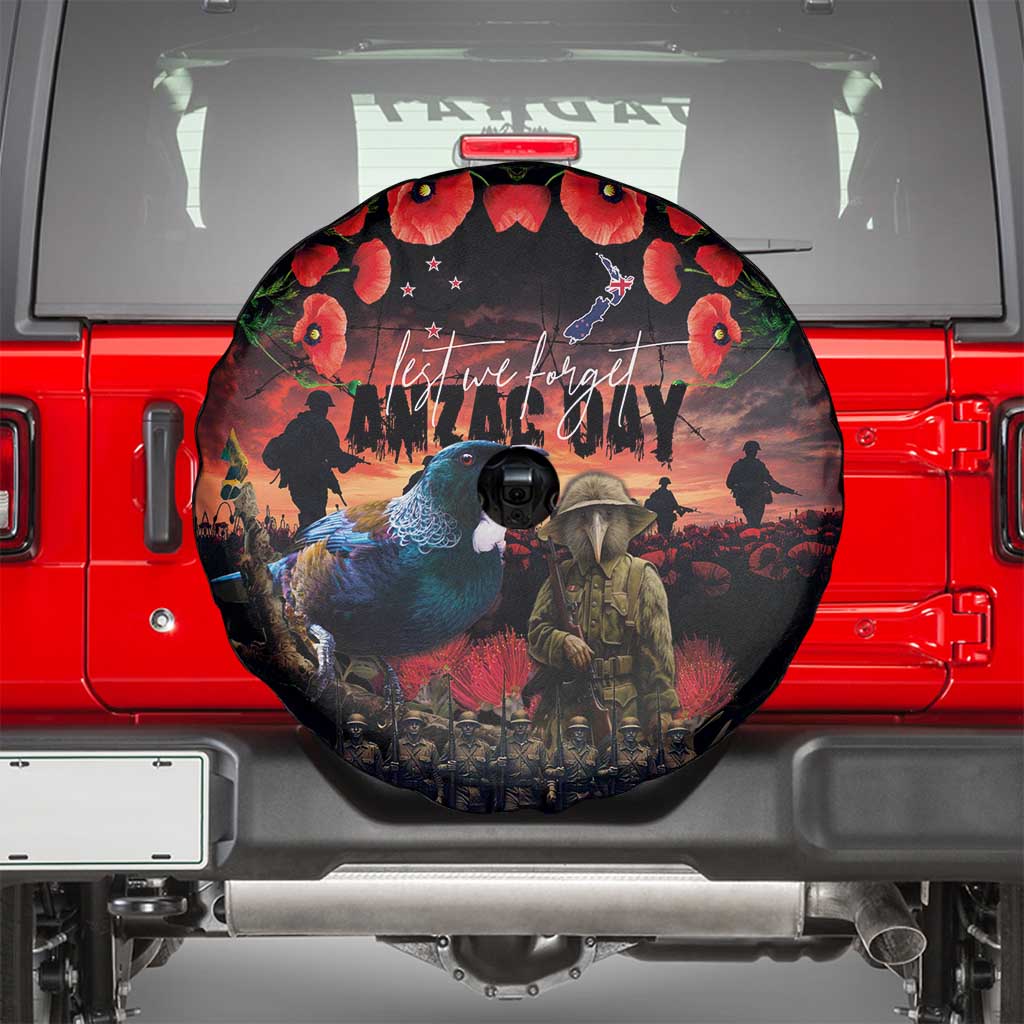 New Zealand ANZAC Day Spare Tire Cover Tui Bird and Kiwi Bird Soldier - Forever in My Thoughts LT03 - Polynesian Pride