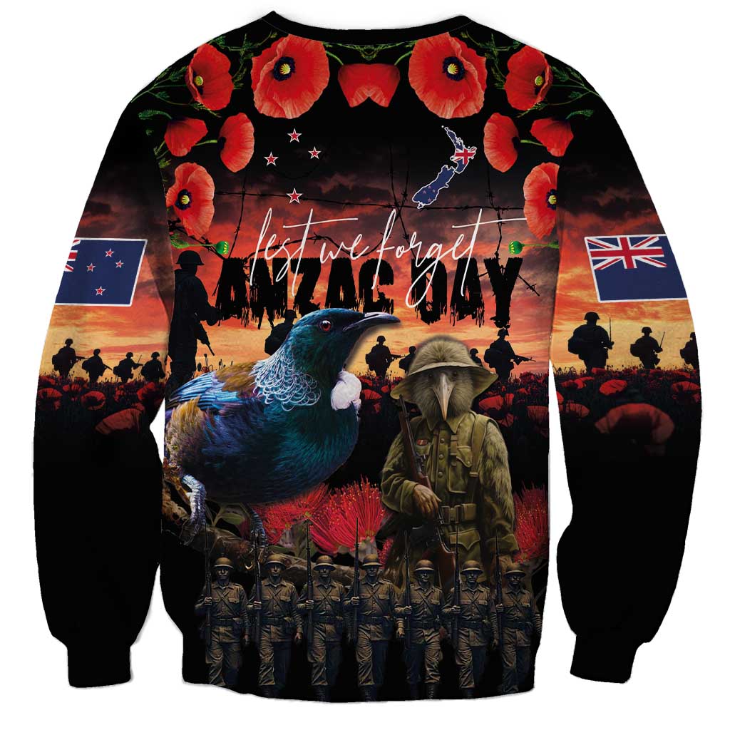 New Zealand ANZAC Day Sweatshirt Tui Bird and Kiwi Bird Soldier - Forever in My Thoughts LT03 - Polynesian Pride