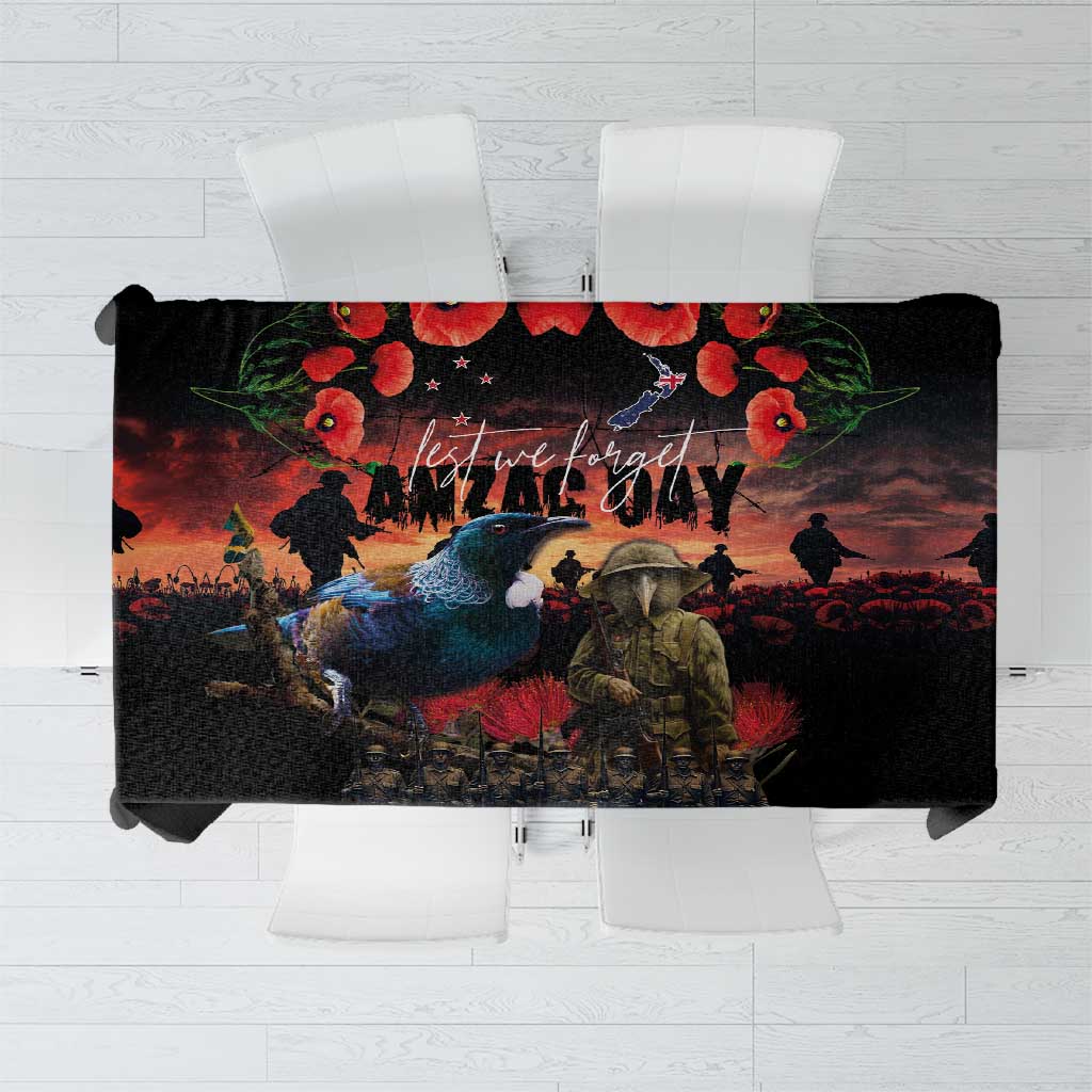 New Zealand ANZAC Day Tablecloth Tui Bird and Kiwi Bird Soldier - Forever in My Thoughts LT03 Black - Polynesian Pride