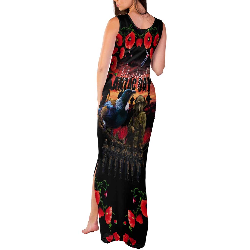 New Zealand ANZAC Day Tank Maxi Dress Tui Bird and Kiwi Bird Soldier - Forever in My Thoughts LT03 - Polynesian Pride