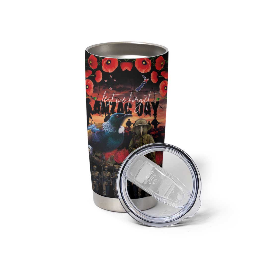 New Zealand ANZAC Day Tumbler Cup Tui Bird and Kiwi Bird Soldier Forever in My Thoughts LT03 - Polynesian Pride