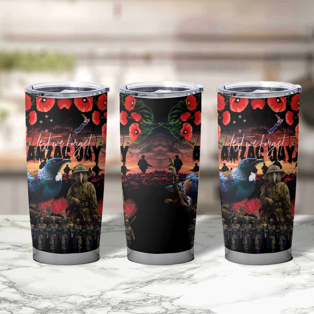 New Zealand ANZAC Day Tumbler Cup Tui Bird and Kiwi Bird Soldier Forever in My Thoughts LT03 - Polynesian Pride