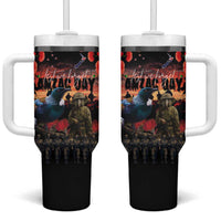 New Zealand ANZAC Day Tumbler With Handle Tui Bird and Kiwi Bird Soldier Forever in My Thoughts LT03 One Size: 40 oz Black - Polynesian Pride