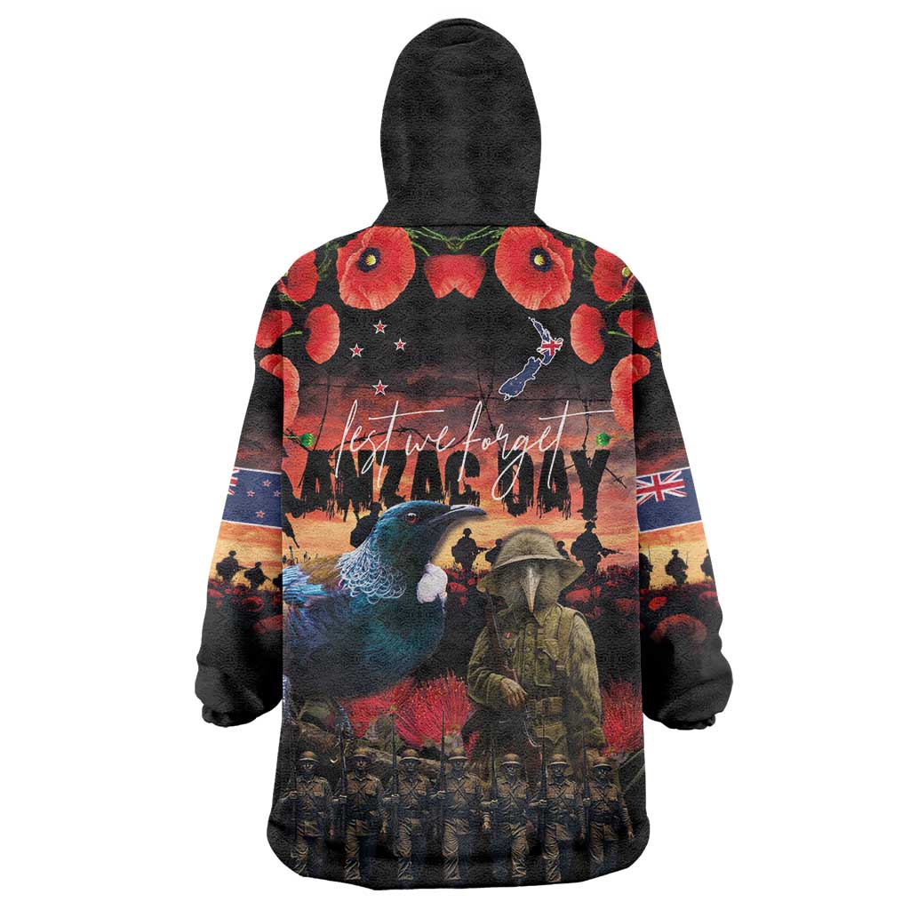 New Zealand ANZAC Day Wearable Blanket Hoodie Tui Bird and Kiwi Bird Soldier - Forever in My Thoughts LT03 - Polynesian Pride