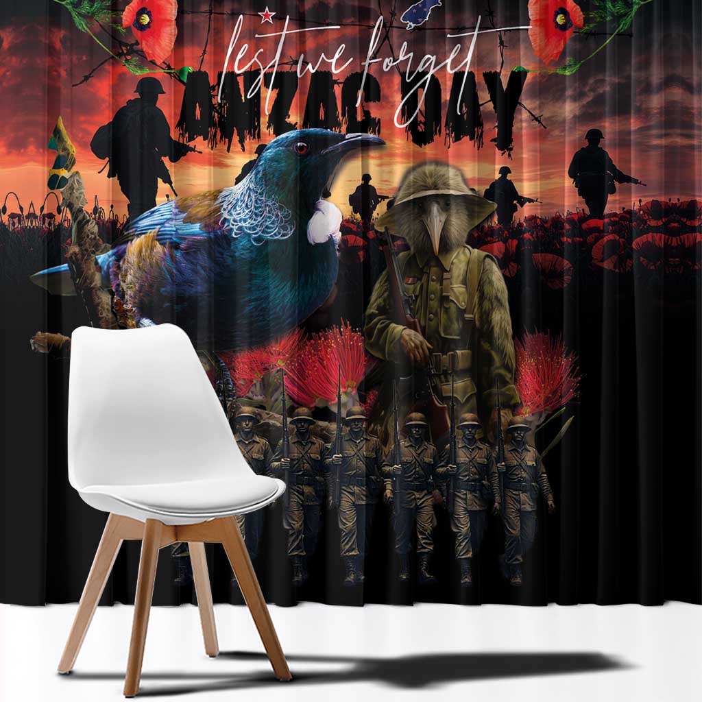 New Zealand ANZAC Day Window Curtain Tui Bird and Kiwi Bird Soldier - Forever in My Thoughts LT03 - Polynesian Pride