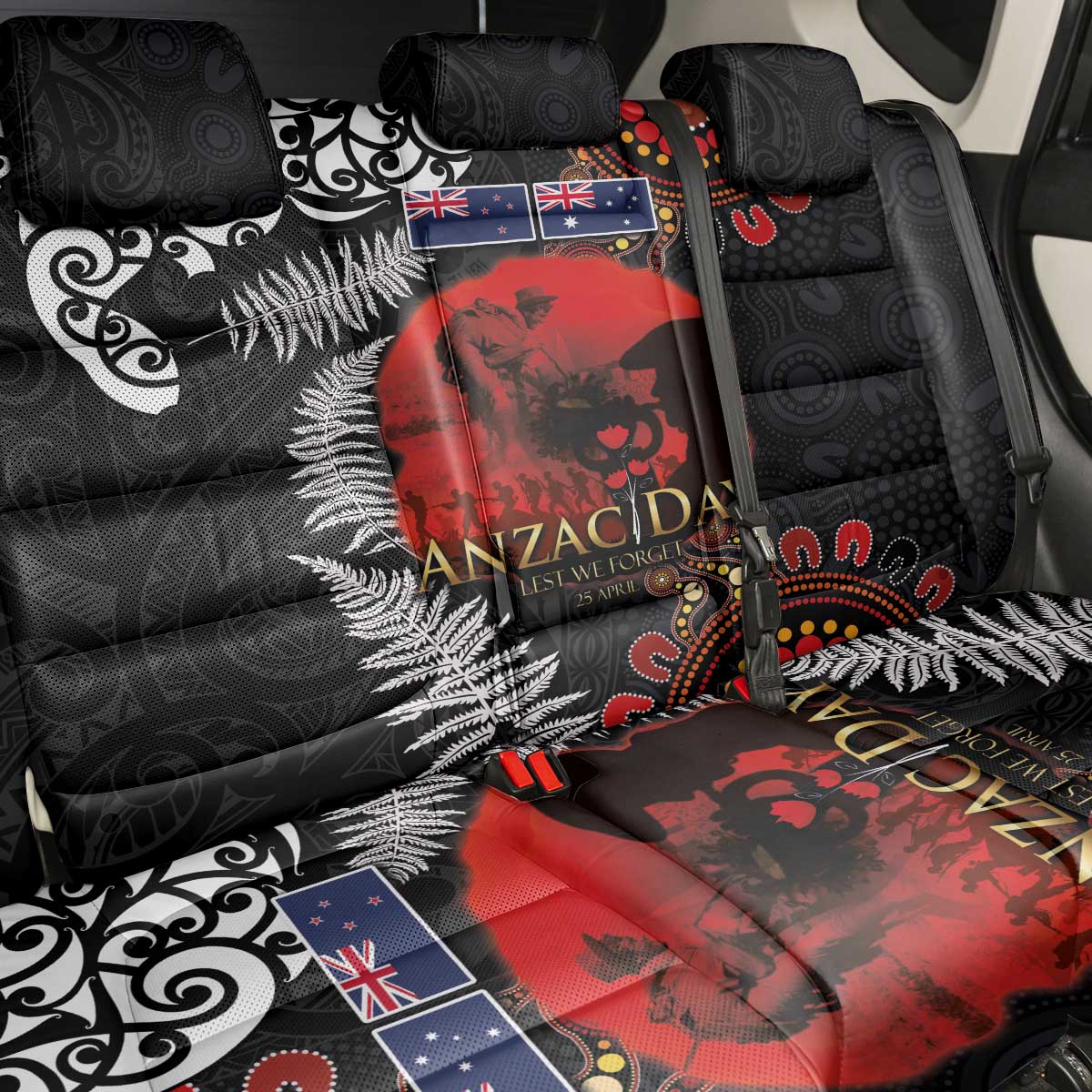 Australia and New Zealand ANZAC Day Back Car Seat Cover Aboriginal and Maori Art Pattern - Gallipoli Lest We Forget LT03 - Polynesian Pride