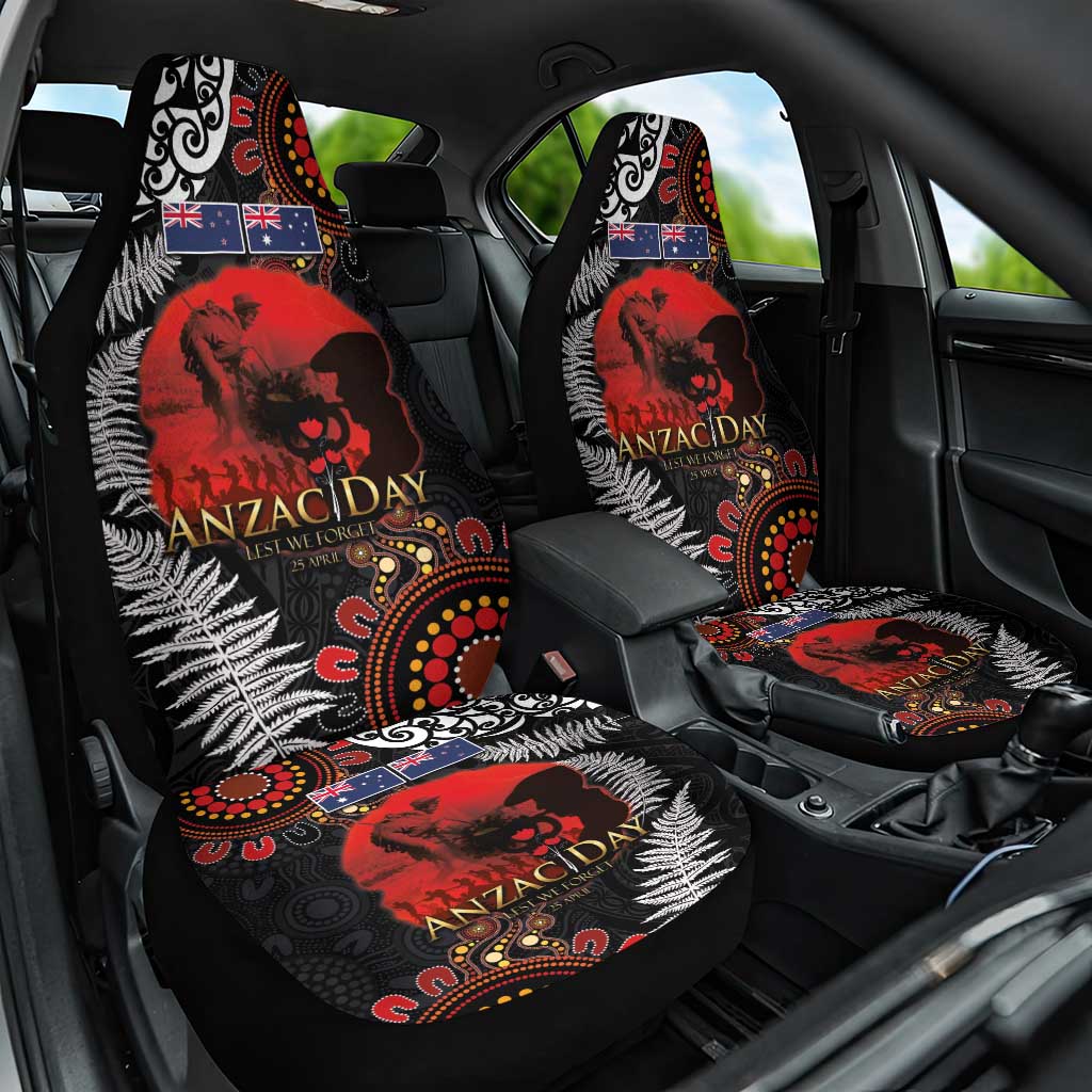Australia and New Zealand ANZAC Day Car Seat Cover Aboriginal and Maori Art Pattern - Gallipoli Lest We Forget LT03 One Size Black - Polynesian Pride