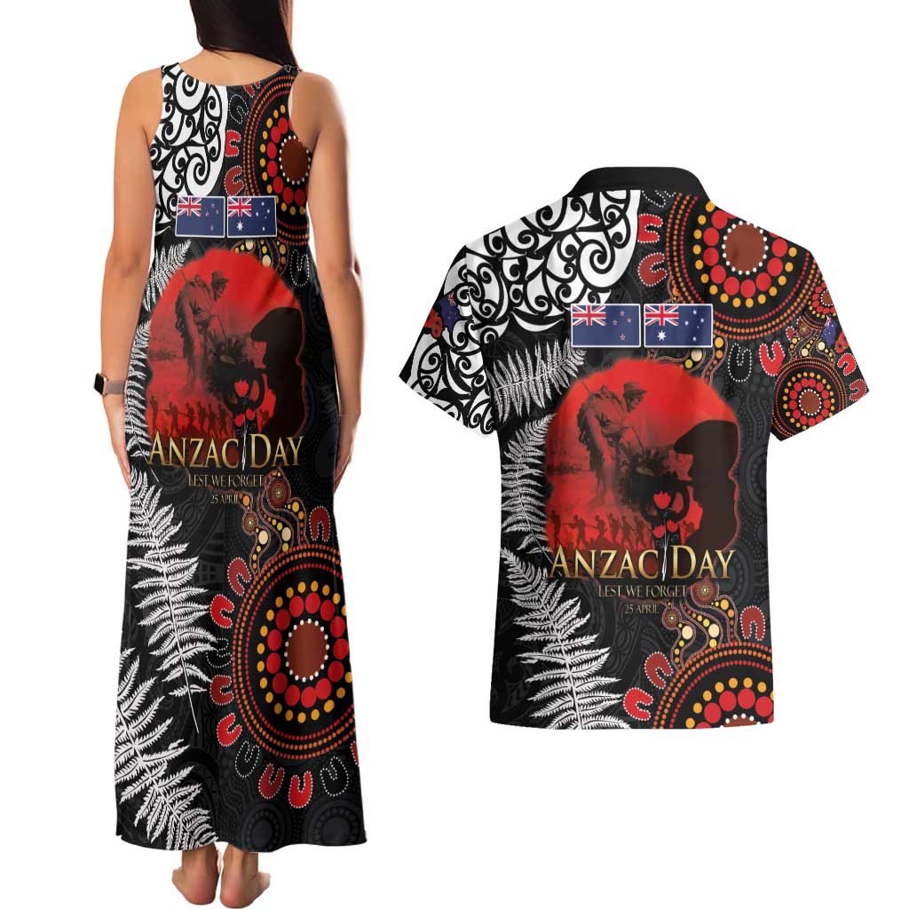 Australia and New Zealand ANZAC Day Couples Matching Tank Maxi Dress and Hawaiian Shirt Aboriginal and Maori Art Pattern - Gallipoli Lest We Forget LT03 - Polynesian Pride