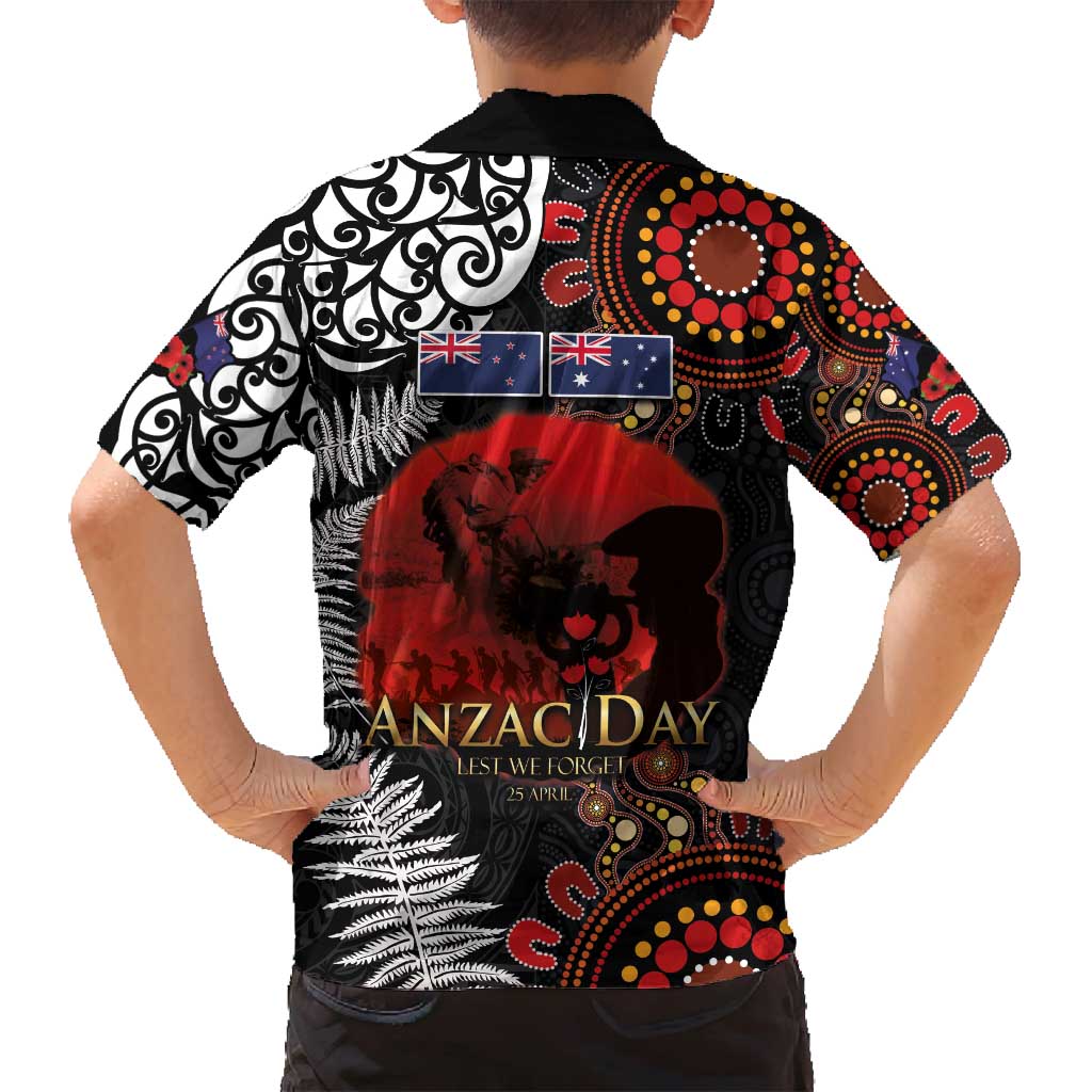 Australia and New Zealand ANZAC Day Family Matching Long Sleeve Bodycon Dress and Hawaiian Shirt Aboriginal and Maori Art Pattern - Gallipoli Lest We Forget LT03 - Polynesian Pride