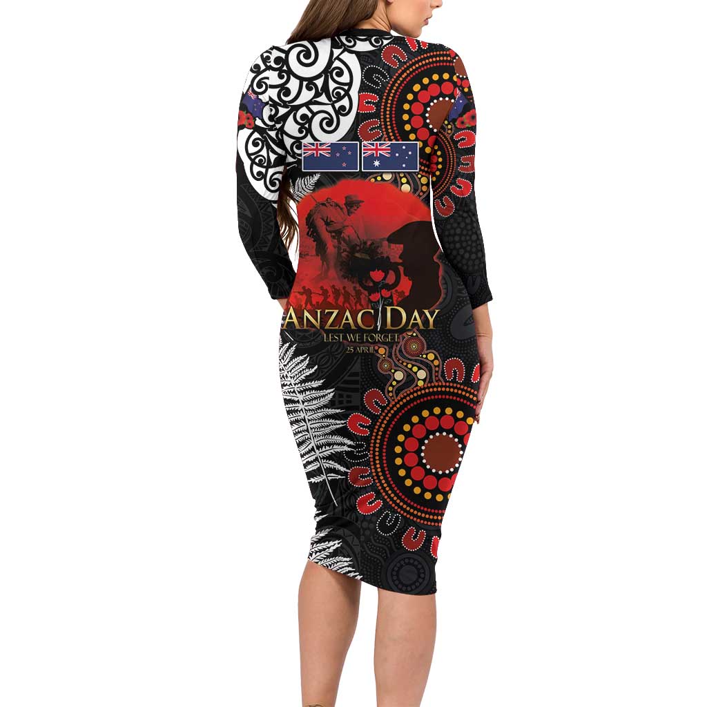 Australia and New Zealand ANZAC Day Family Matching Long Sleeve Bodycon Dress and Hawaiian Shirt Aboriginal and Maori Art Pattern - Gallipoli Lest We Forget LT03 - Polynesian Pride