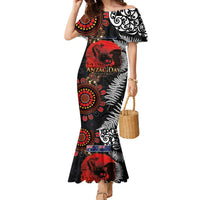 Australia and New Zealand ANZAC Day Family Matching Mermaid Dress and Hawaiian Shirt Aboriginal and Maori Art Pattern - Gallipoli Lest We Forget LT03 Mom's Dress Black - Polynesian Pride