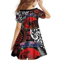 Australia and New Zealand ANZAC Day Family Matching Off The Shoulder Long Sleeve Dress and Hawaiian Shirt Aboriginal and Maori Art Pattern - Gallipoli Lest We Forget LT03 - Polynesian Pride