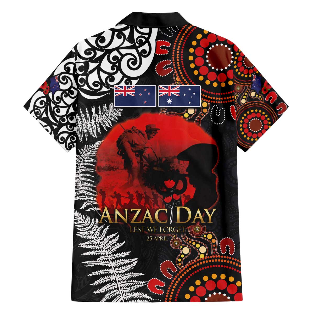 Australia and New Zealand ANZAC Day Family Matching Off The Shoulder Long Sleeve Dress and Hawaiian Shirt Aboriginal and Maori Art Pattern - Gallipoli Lest We Forget LT03 - Polynesian Pride