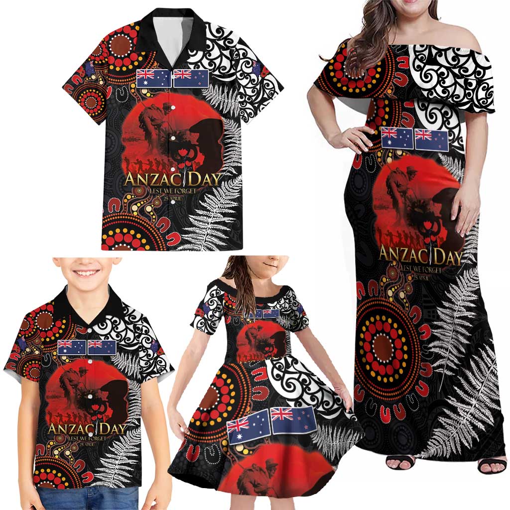 Australia and New Zealand ANZAC Day Family Matching Off Shoulder Maxi Dress and Hawaiian Shirt Aboriginal and Maori Art Pattern - Gallipoli Lest We Forget LT03 - Polynesian Pride