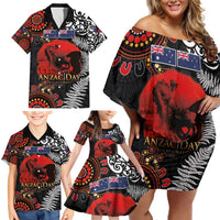 Australia and New Zealand ANZAC Day Family Matching Off Shoulder Short Dress and Hawaiian Shirt Aboriginal and Maori Art Pattern - Gallipoli Lest We Forget LT03 - Polynesian Pride