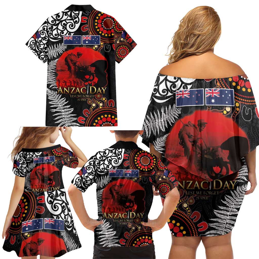 Australia and New Zealand ANZAC Day Family Matching Off Shoulder Short Dress and Hawaiian Shirt Aboriginal and Maori Art Pattern - Gallipoli Lest We Forget LT03 - Polynesian Pride