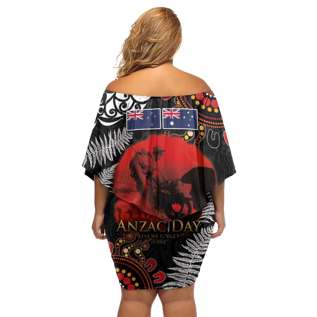 Australia and New Zealand ANZAC Day Family Matching Off Shoulder Short Dress and Hawaiian Shirt Aboriginal and Maori Art Pattern - Gallipoli Lest We Forget LT03 - Polynesian Pride