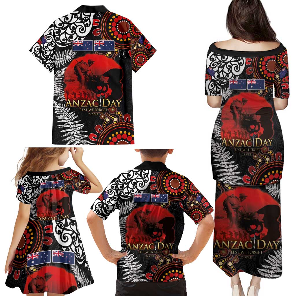 Australia and New Zealand ANZAC Day Family Matching Puletasi and Hawaiian Shirt Aboriginal and Maori Art Pattern - Gallipoli Lest We Forget LT03 - Polynesian Pride