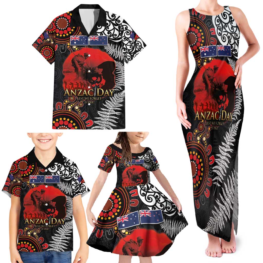 Australia and New Zealand ANZAC Day Family Matching Tank Maxi Dress and Hawaiian Shirt Aboriginal and Maori Art Pattern - Gallipoli Lest We Forget LT03 - Polynesian Pride