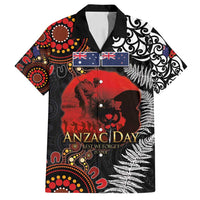 Australia and New Zealand ANZAC Day Family Matching Tank Maxi Dress and Hawaiian Shirt Aboriginal and Maori Art Pattern - Gallipoli Lest We Forget LT03 Dad's Shirt - Short Sleeve Black - Polynesian Pride