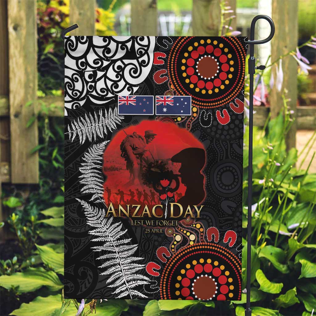 Australia and New Zealand ANZAC Day Garden Flag Aboriginal and Maori Art Pattern - Gallipoli Lest We Forget LT03 Garden Flag Black - Polynesian Pride