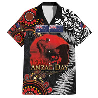 Australia and New Zealand ANZAC Day Hawaiian Shirt Aboriginal and Maori Art Pattern - Gallipoli Lest We Forget LT03 Black - Polynesian Pride