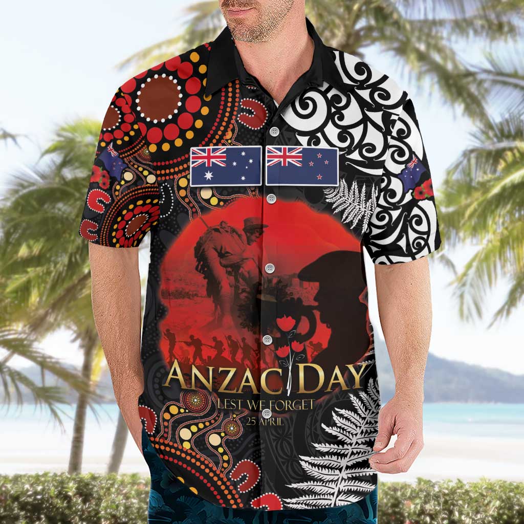 Australia and New Zealand ANZAC Day Hawaiian Shirt Aboriginal and Maori Art Pattern - Gallipoli Lest We Forget LT03 - Polynesian Pride