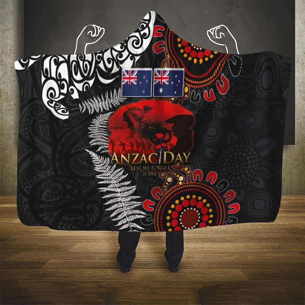 Australia and New Zealand ANZAC Day Hooded Blanket Aboriginal and Maori Art Pattern - Gallipoli Lest We Forget LT03 - Polynesian Pride