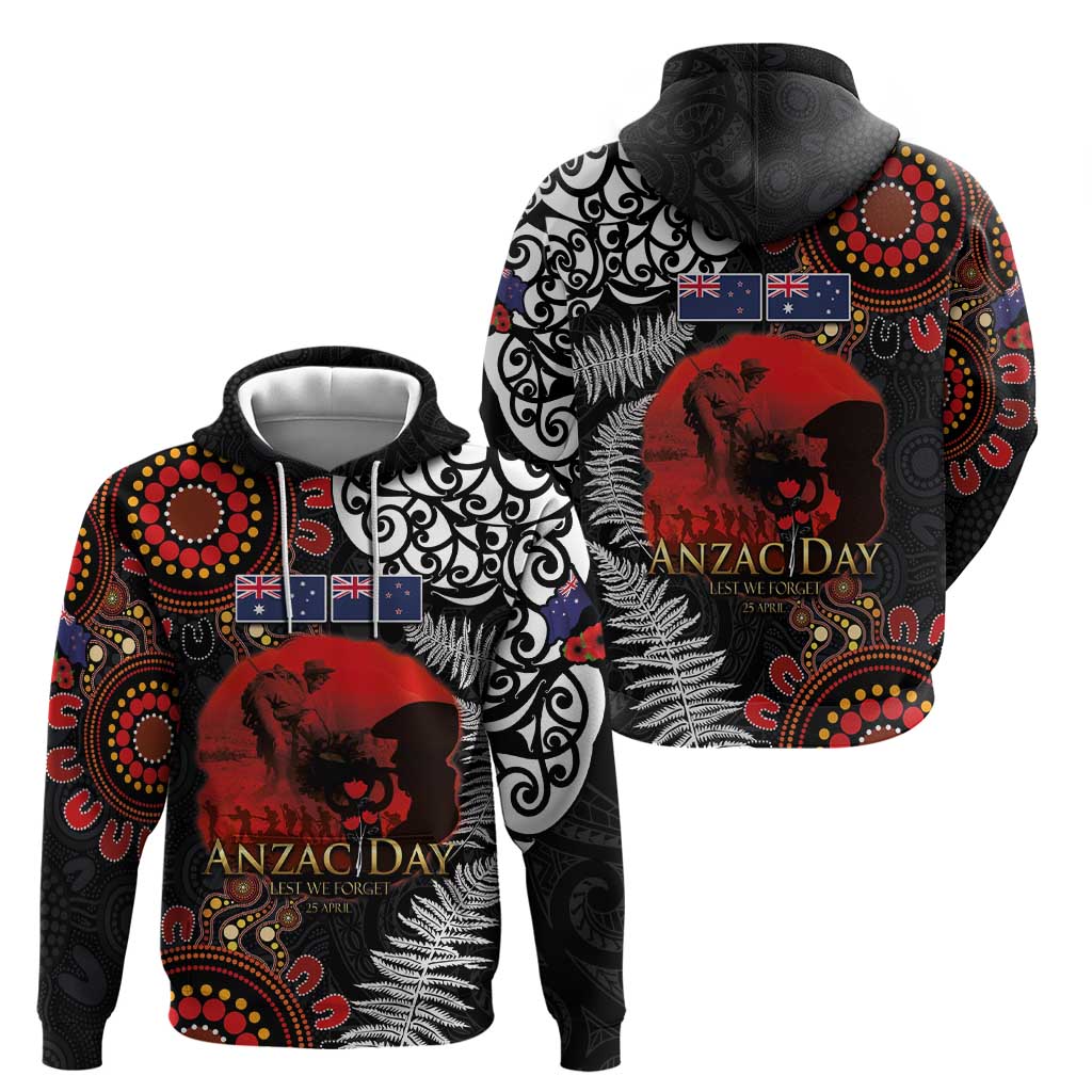 Australia and New Zealand ANZAC Day Hoodie Aboriginal and Maori Art Pattern - Gallipoli Lest We Forget LT03 - Polynesian Pride