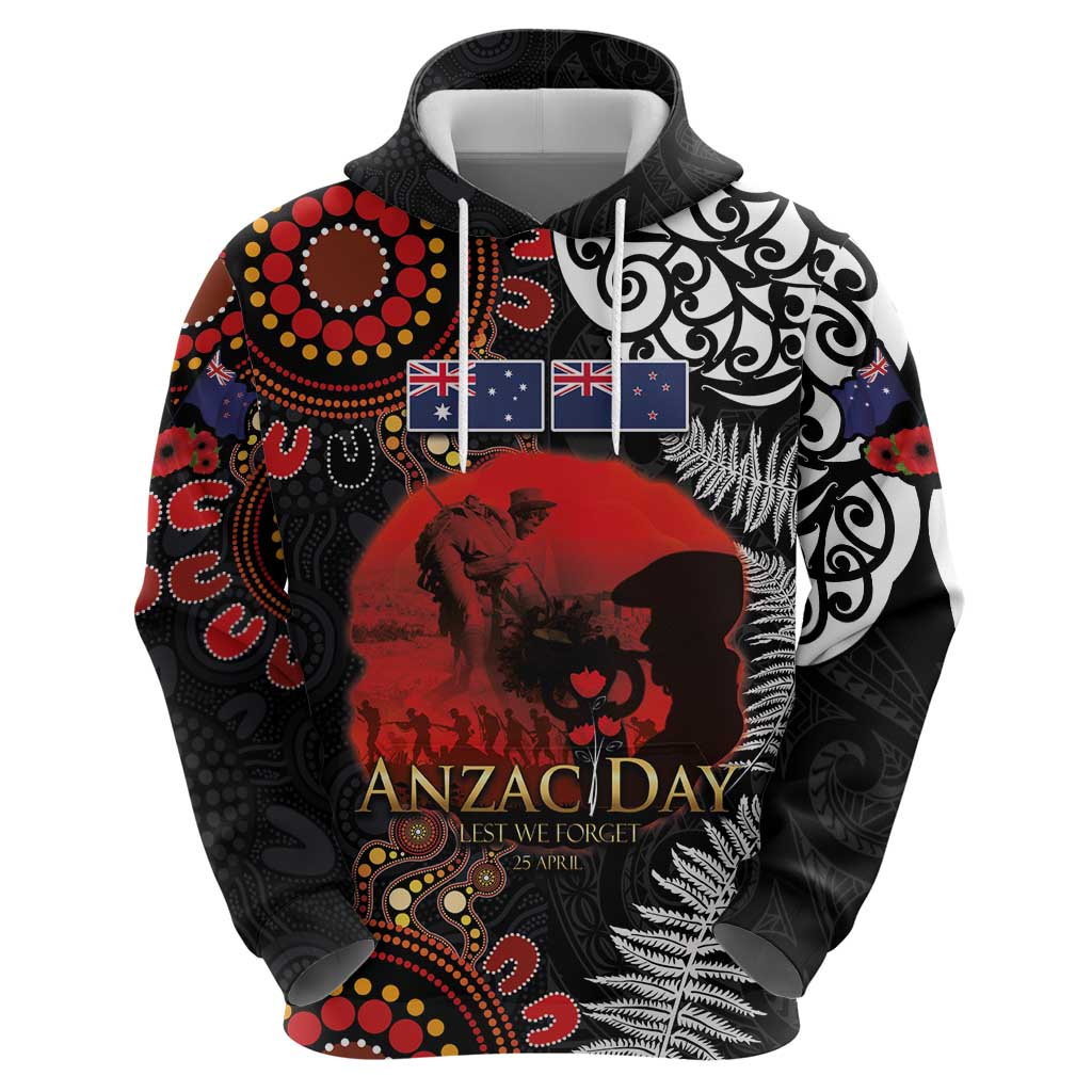 Australia and New Zealand ANZAC Day Hoodie Aboriginal and Maori Art Pattern - Gallipoli Lest We Forget LT03 - Polynesian Pride