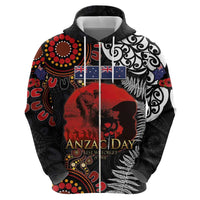 Australia and New Zealand ANZAC Day Hoodie Aboriginal and Maori Art Pattern - Gallipoli Lest We Forget LT03 - Polynesian Pride