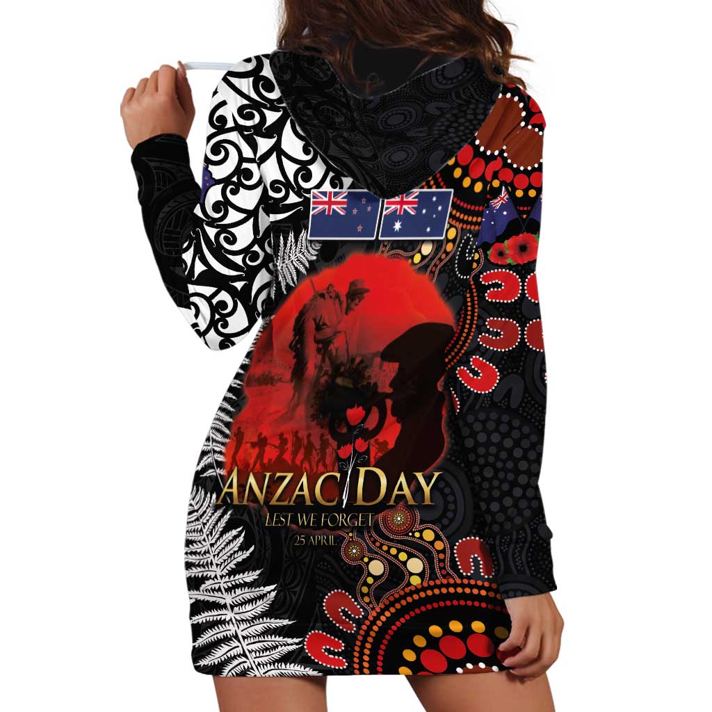 Australia and New Zealand ANZAC Day Hoodie Dress Aboriginal and Maori Art Pattern - Gallipoli Lest We Forget LT03 - Polynesian Pride