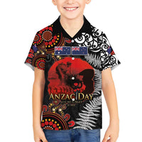 Australia and New Zealand ANZAC Day Kid Hawaiian Shirt Aboriginal and Maori Art Pattern - Gallipoli Lest We Forget LT03 Kid Black - Polynesian Pride
