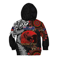 Australia and New Zealand ANZAC Day Kid Hoodie Aboriginal and Maori Art Pattern - Gallipoli Lest We Forget LT03 - Polynesian Pride