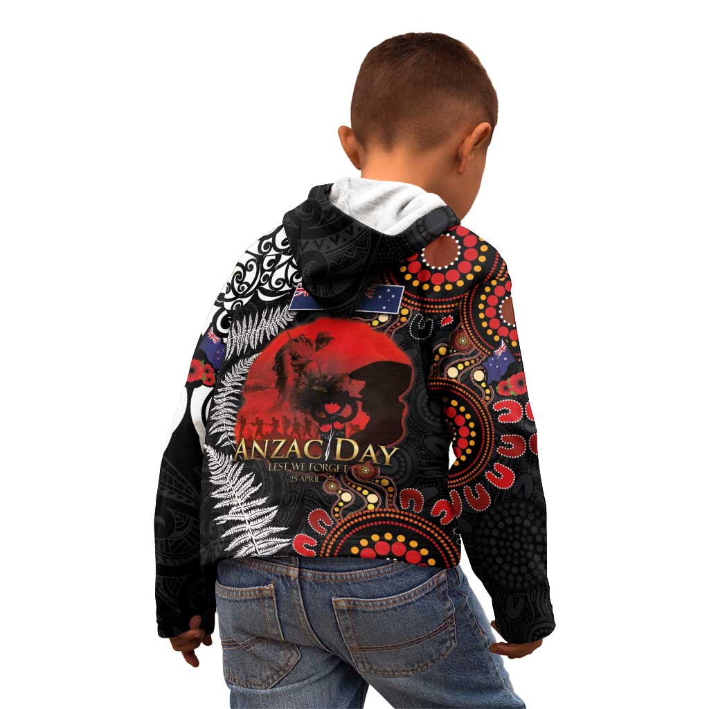 Australia and New Zealand ANZAC Day Kid Hoodie Aboriginal and Maori Art Pattern - Gallipoli Lest We Forget LT03 - Polynesian Pride