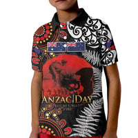 Australia and New Zealand ANZAC Day Kid Polo Shirt Aboriginal and Maori Art Pattern - Gallipoli Lest We Forget LT03 Kid Black - Polynesian Pride
