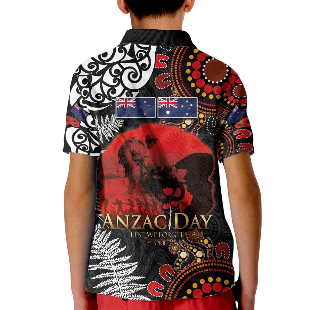 Australia and New Zealand ANZAC Day Kid Polo Shirt Aboriginal and Maori Art Pattern - Gallipoli Lest We Forget LT03 - Polynesian Pride