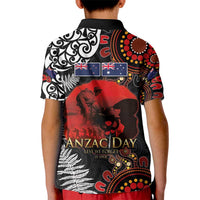 Australia and New Zealand ANZAC Day Kid Polo Shirt Aboriginal and Maori Art Pattern - Gallipoli Lest We Forget LT03 - Polynesian Pride