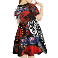Australia and New Zealand ANZAC Day Kid Short Sleeve Dress Aboriginal and Maori Art Pattern - Gallipoli Lest We Forget LT03 - Polynesian Pride