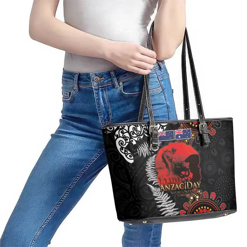 Australia and New Zealand ANZAC Day Leather Tote Bag Aboriginal and Maori Art Pattern - Gallipoli Lest We Forget LT03 - Polynesian Pride