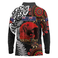 Australia and New Zealand ANZAC Day Long Sleeve Polo Shirt Aboriginal and Maori Art Pattern - Gallipoli Lest We Forget LT03 - Polynesian Pride