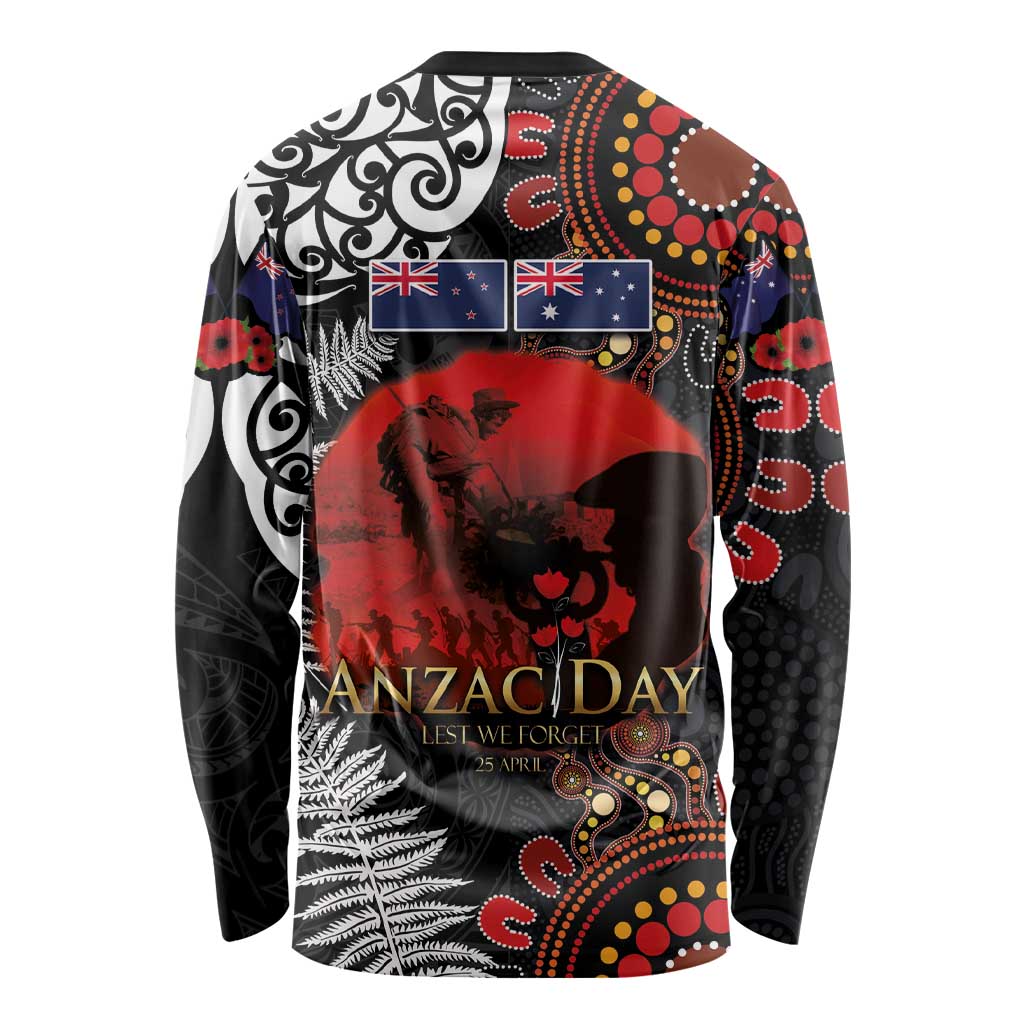 Australia and New Zealand ANZAC Day Long Sleeve Shirt Aboriginal and Maori Art Pattern - Gallipoli Lest We Forget LT03 - Polynesian Pride