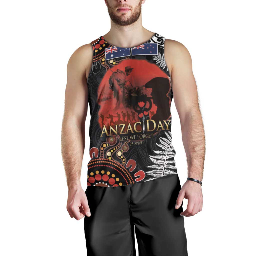 Australia and New Zealand ANZAC Day Men Tank Top Aboriginal and Maori Art Pattern - Gallipoli Lest We Forget LT03 - Polynesian Pride