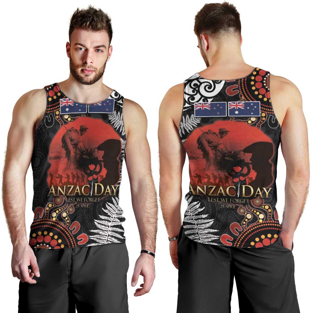 Australia and New Zealand ANZAC Day Men Tank Top Aboriginal and Maori Art Pattern - Gallipoli Lest We Forget LT03 - Polynesian Pride