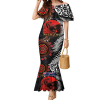 Australia and New Zealand ANZAC Day Mermaid Dress Aboriginal and Maori Art Pattern - Gallipoli Lest We Forget LT03 Women Black - Polynesian Pride